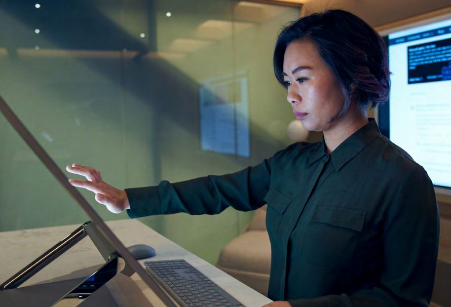 A business woman accessing data in a secure and compliant environment